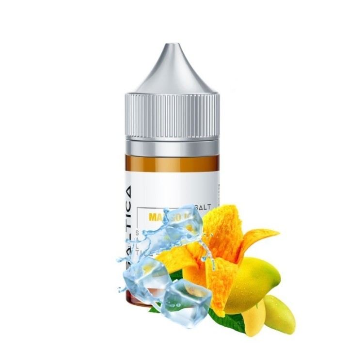 Saltica Mango Ice Salt Likit şişesi, mango ve buz efektli.