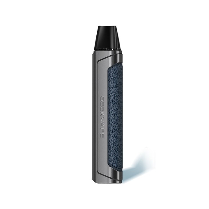 GeekVape Aegis One Pod Mod gri ve mavi deri detaylı elektronik sigara.