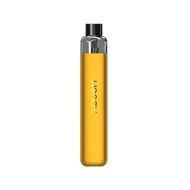 GeekVape Wenax K1 Pod Mod altın renkli, ince ve taşınabilir elektronik sigara.