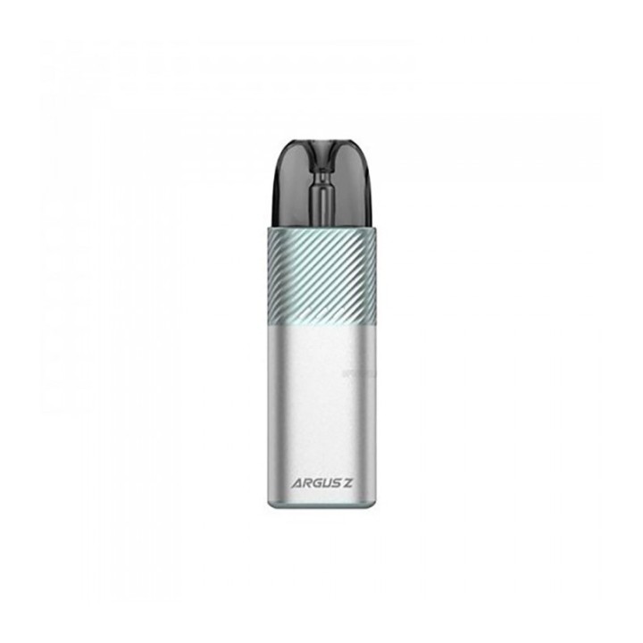 Voopoo Argus Z Pod Mod gümüş renkli, çizgili gövde ve siyah kartuş.