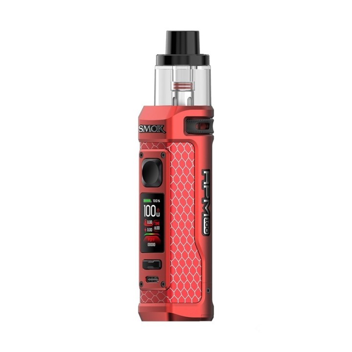 Smok RPM 100 Pod Mod kırmızı, dijital ekranlı, zincir desenli, elektronik sigara.