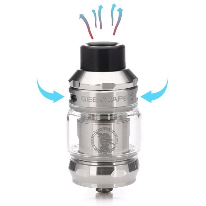 GeekVape T200 Pod Mod Tankı, gümüş renkli, ayarlanabilir hava akışlı.