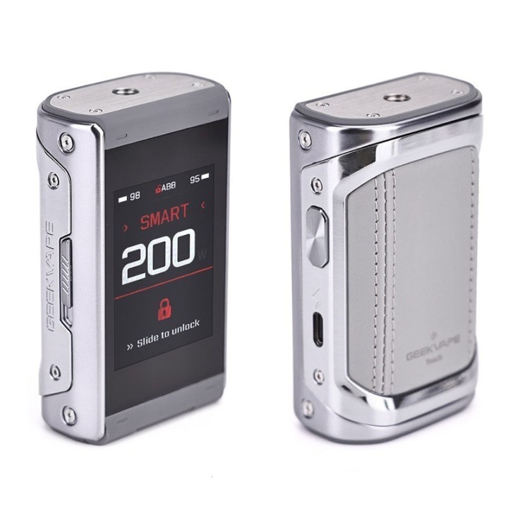 GeekVape T200 Pod Mod gümüş renkli, dokunmatik ekranlı elektronik sigara.
