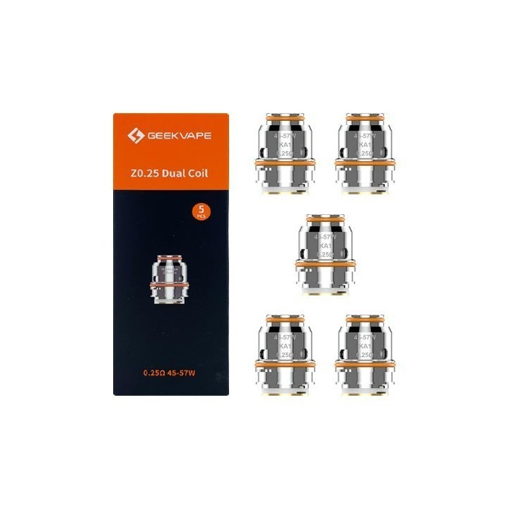 GeekVape Z 0.25ohm Dual Coil 5'li Paket, Gümüş ve Turuncu Detaylı