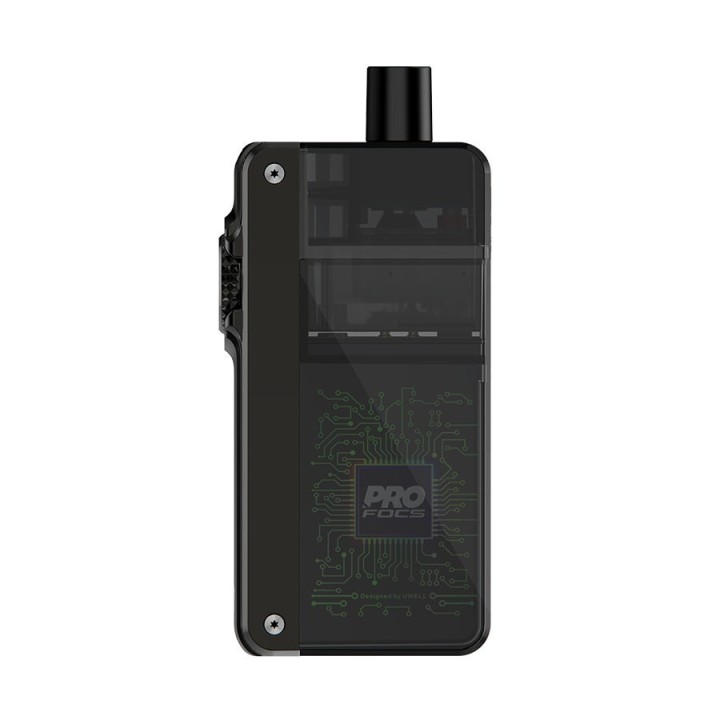 Uwell Crown B Pod Mod Siyah, PRO FOCS çipli, şeffaf görünümlü elektronik sigara.