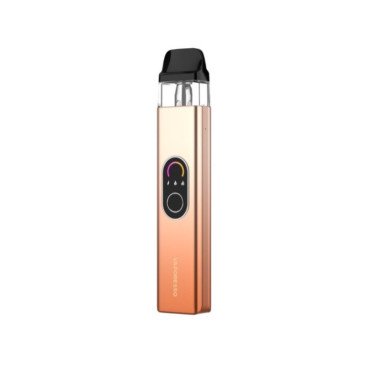 Vaporesso XROS 4 Pod Mod altın renk, şık dijital ekranlı elektronik sigara.