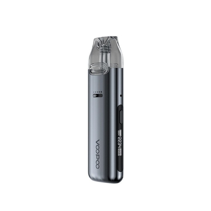 Voopoo VMate Pro Pod Mod gri renk, dijital ekranlı kompakt elektronik sigara.
