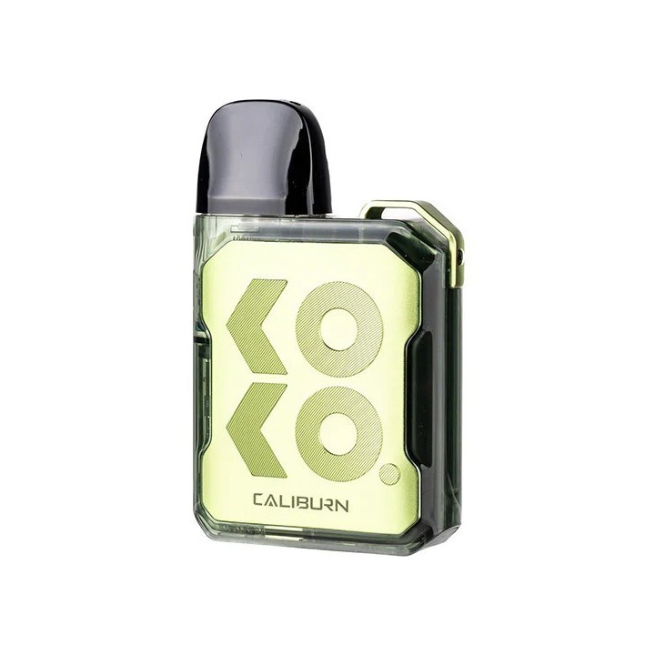 Uwell Caliburn GK2 Vision Pod Mod yeşil çerçeveli, şeffaf gövdeli kompakt elektronik sigara.