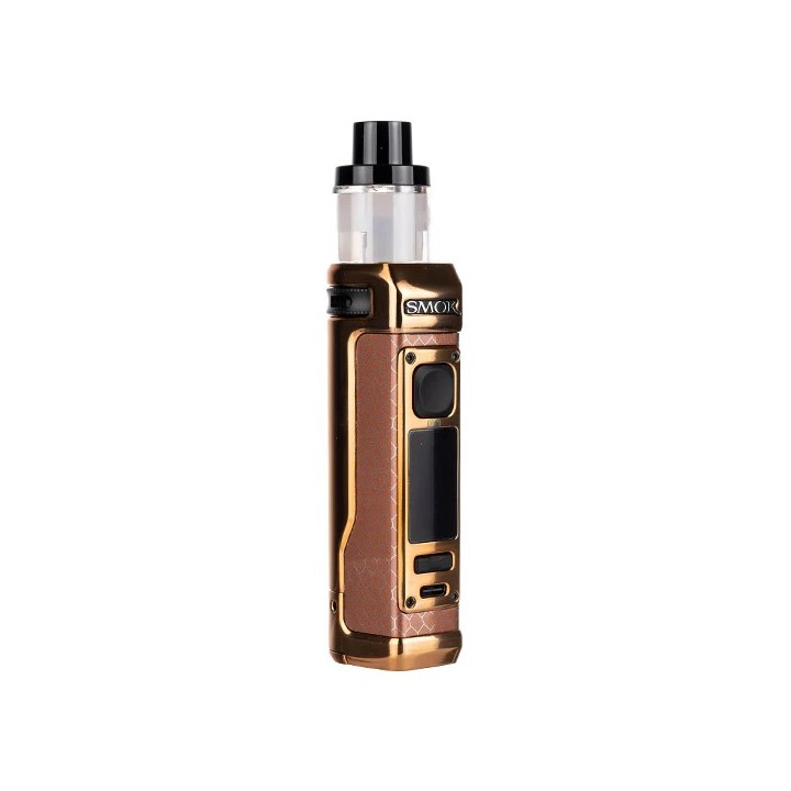 Smok RPM 100 Pod Mod kahverengi altın renkli, elektronik sigara cihazı.