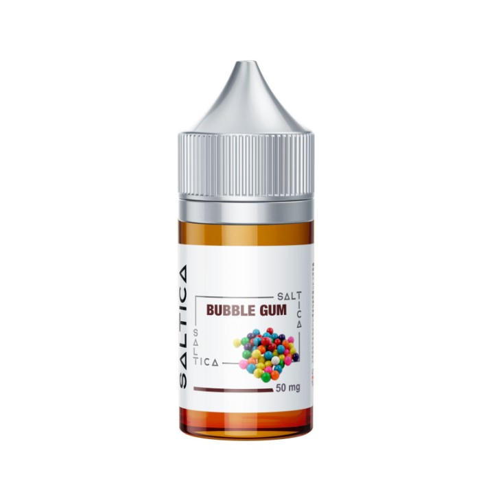 Saltica Bubble Gum Salt Likit 50 mg, renkli şekerli ambalajlı e-likit.