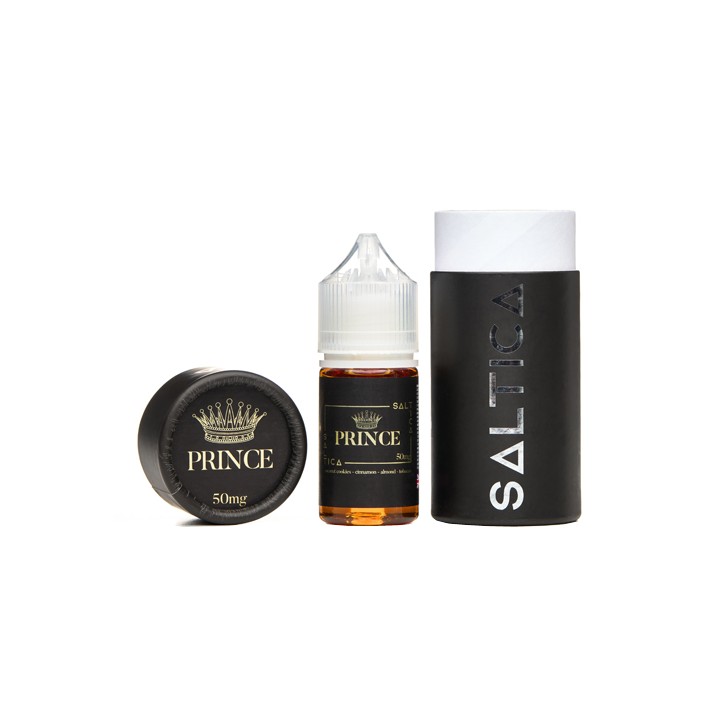 Saltica Prince Salt Likit 50mg, siyah ambalajlı premium elektronik sigara likiti.