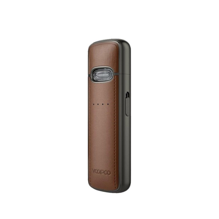 Voopoo VMate E Pod Mod kahverengi deri kaplama, kompakt vape cihazı.