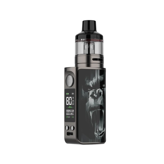 Vaporesso Luxe 80 Pod Mod gri goril desenli, dijital ekranlı elektronik sigara.