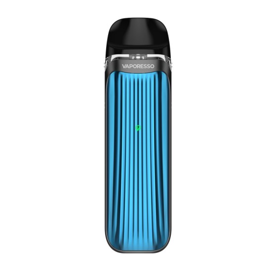 Vaporesso LUXE QS Pod Mod Mavi renkli, çizgili gövde, elektronik sigara.