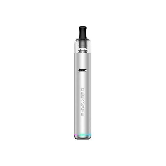 GeekVape Wenax S3 Evo Pod Mod gümüş renkli, şık elektronik sigara.