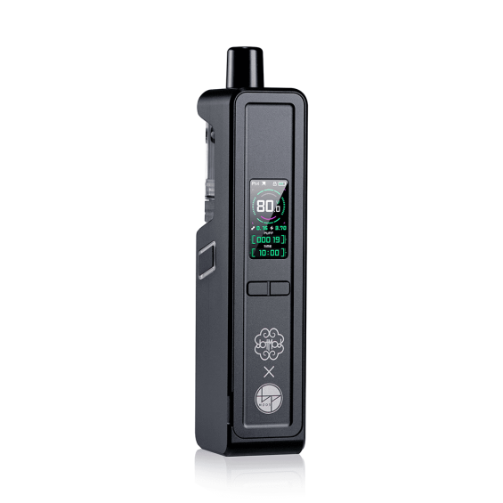 Siyah DotMod DotAMP Pod Mod elektronik sigara cihazı, dijital ekranlı.