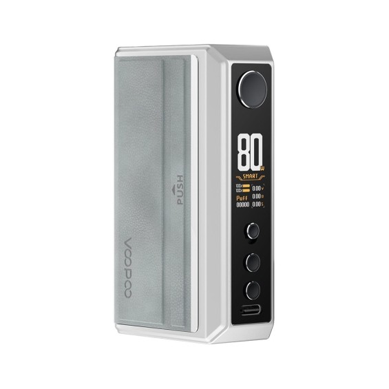 Voopoo Drag 5 Mod beyaz gri renkli, dijital ekranlı elektronik sigara.