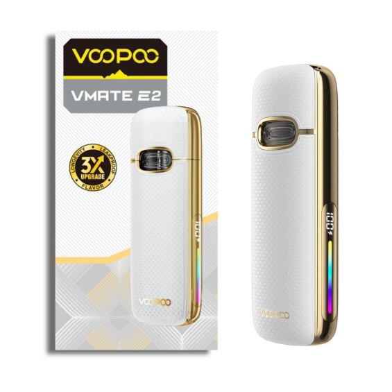 Voopoo Vmate E2 Pod Mod Beyaz Altın, Dijital Ekranlı, Sızdırmaz Elektronik Sigara