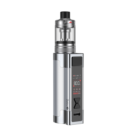 Aspire Zelos 3 Pod Mod gümüş renkli, ayarlanabilir watt ekranlı elektronik sigara