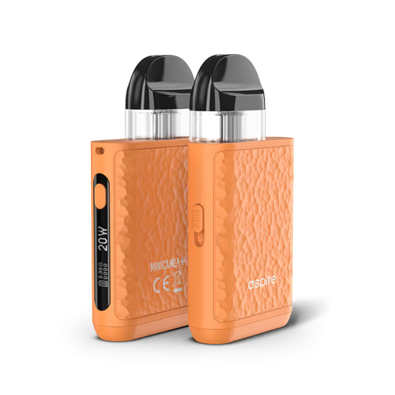 Aspire Minican 4 Plus Pod Mod turuncu, dokulu gövdeli kompakt elektronik sigara.