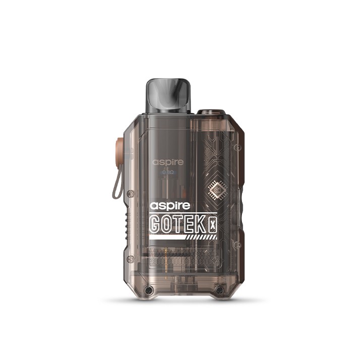 Aspire Gotek X Pod Mod, şeffaf gövde, elektronik devre tasarımı, koyu gri