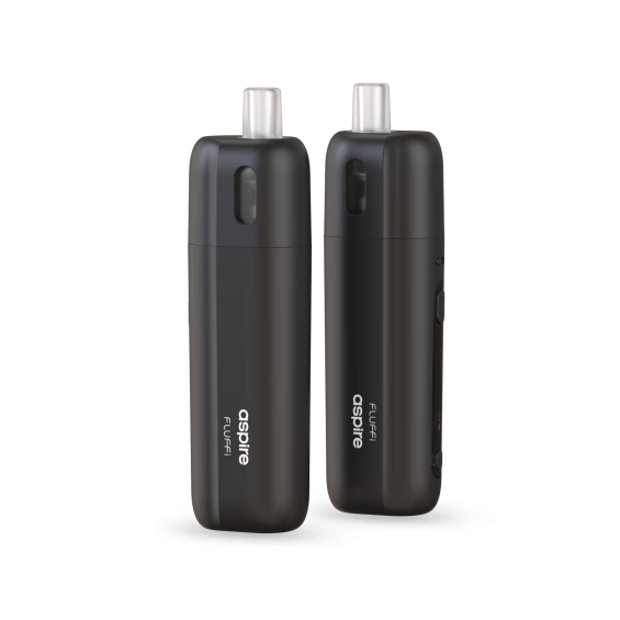 Siyah Aspire Fluffi Pod Mod cihazı, kompakt ve şık tasarım.