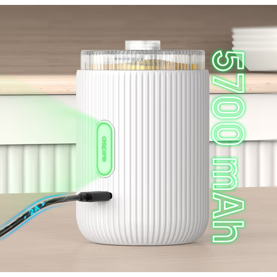 Aspire Proteus Neo E Hookah beyaz, 5700 mAh bataryalı şarjda.