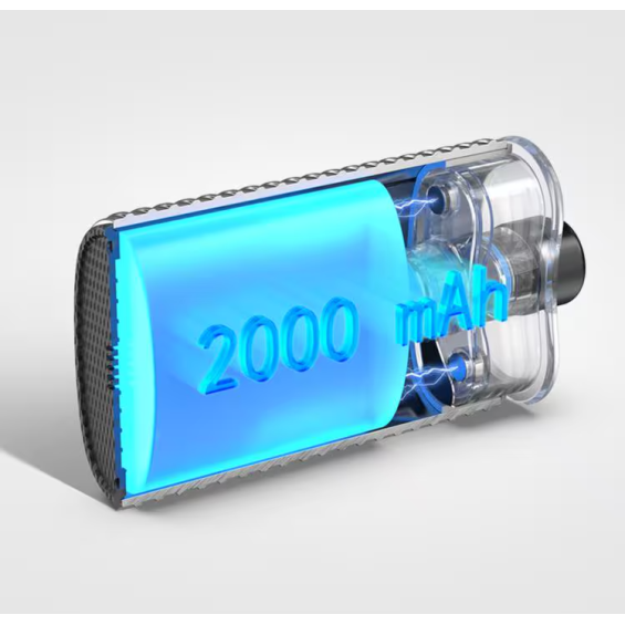 Aspire Cloudflask III 2000mAh pil kesit görseli, mavi ışıklandırma.