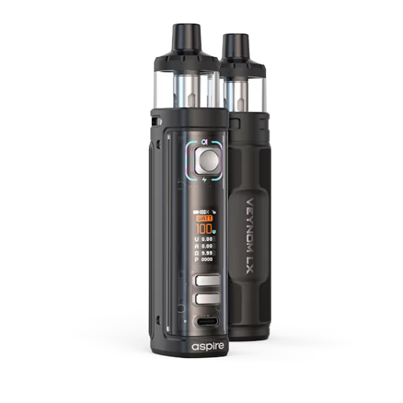 Aspire Veynom LX Pod Mod Siyah, dijital ekranlı, güçlü elektronik sigara.