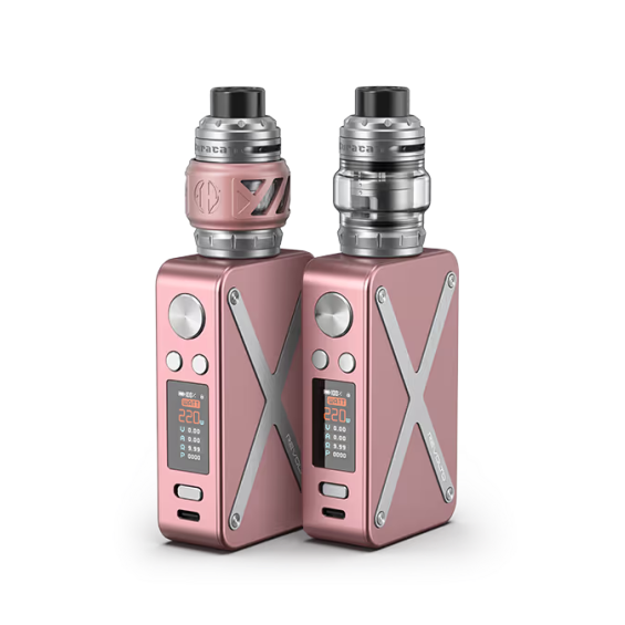 Aspire Revolto Pod Mod pembe renkli, çift cihaz görseli, 220W ekranlı