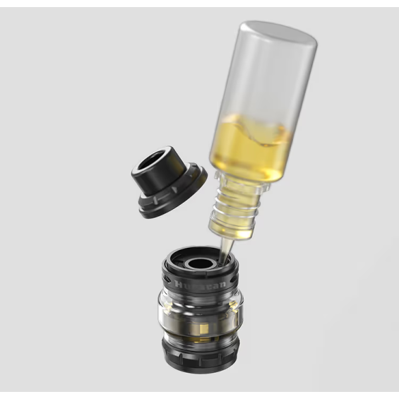 Aspire Huracan EX Pod Mod tank likit dolumu, siyah ve şeffaf detaylar.
