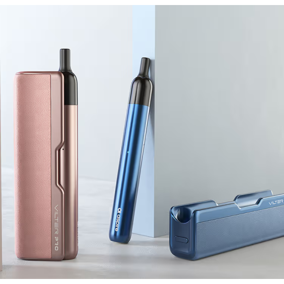 Aspire Vilter Pro Pod Mod pembe ve mavi renkli, şık elektronik sigara seti.