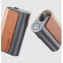 Aspire Vilter Power Bank kahverengi deri detaylı, şık gri taşınabilir şarj cihazı