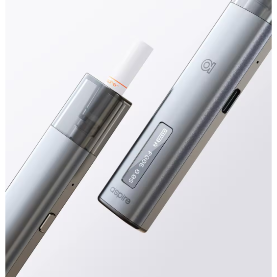 Aspire Vilter S Pod Mod gri renk, şık tasarım, dijital ekran detayı.