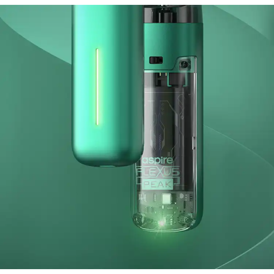 Aspire Flexus Peak Elektronik Sigara, yeşil, yarı şeffaf gövde detayı.