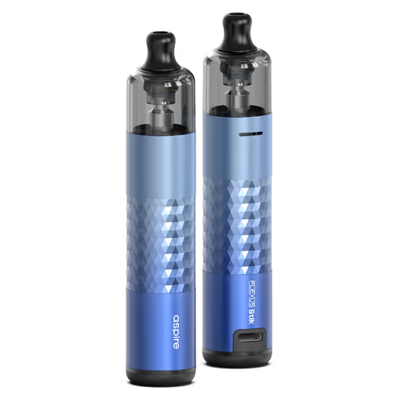 Aspire Flexus Stik Pod Mod, mavi renk, elmas desenli gövde.