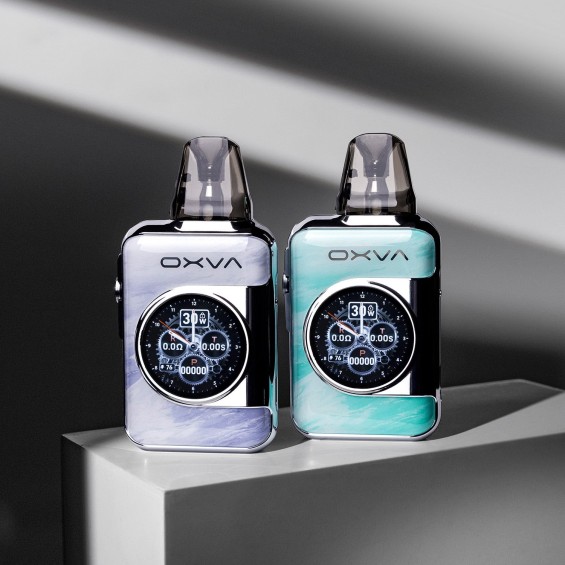 OXVA Xlim SQ Pro 2 Pod Mod, Mavi & Mor renkli, dijital ekranlı vape.