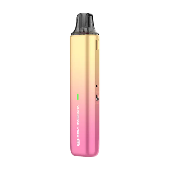 Vaporesso Vibe SE Pod Mod pembe-sarı geçişli (sunset) renkli, ince elektronik sigara.