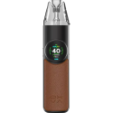 OXVA NeXlim Pod Mod siyah ve kahverengi deri kaplamalı, dijital ekranlı elektronik sigara.