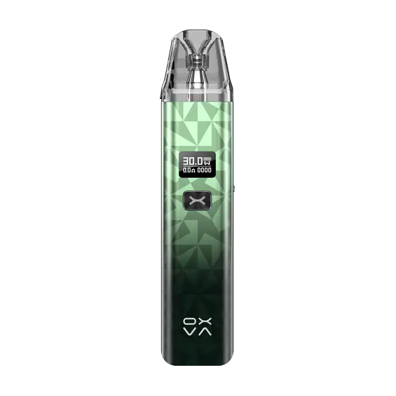 OXVA Xlim Classic Pod Mod yeşil desenli, dijital ekranlı elektronik sigara cihazı.