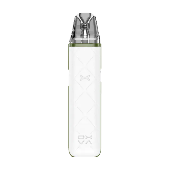 OXVA Xlim Go Pod Mod Beyaz renk, elmas desenli gövde, şeffaf kartuş.