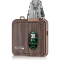 OXVA Xlim SQ Pro Pod Mod kahverengi ahşap görünümlü, dijital ekranlı.