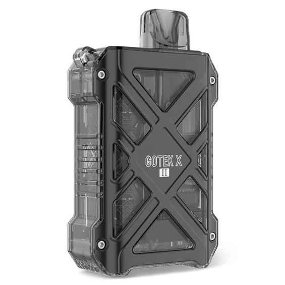 Aspire Gotek X II Pod Mod, şeffaf siyah gövde, ikonik tasarım.