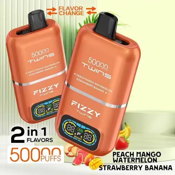 Fizzy Twins 50000 Puff Turuncu Çift Aroma (Şeftali Mango Karpuz Çilek Muz)