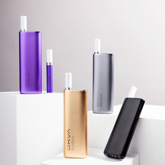OXVA SlimStick Pod Mod çeşitli renkler (mor, altın, gümüş, siyah) gösterimi.
