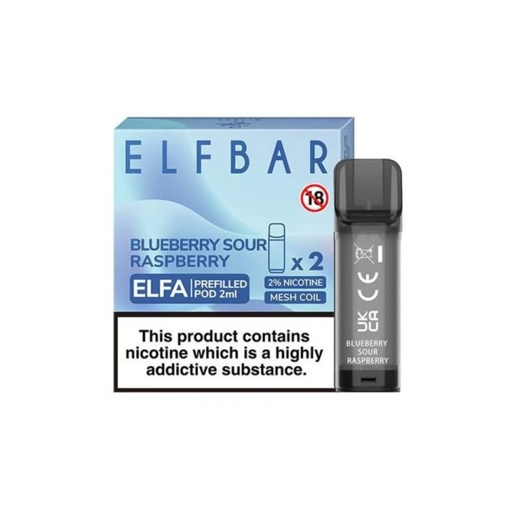 Elf Bar Elfa Blueberry Sour Raspberry önceden doldurulmuş kartuş 2'li paket.