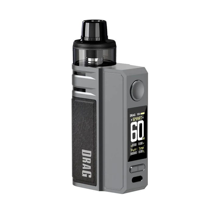 Voopoo Drag E60 Pod Mod gri renkli, şık tasarım, dijital ekranlı.