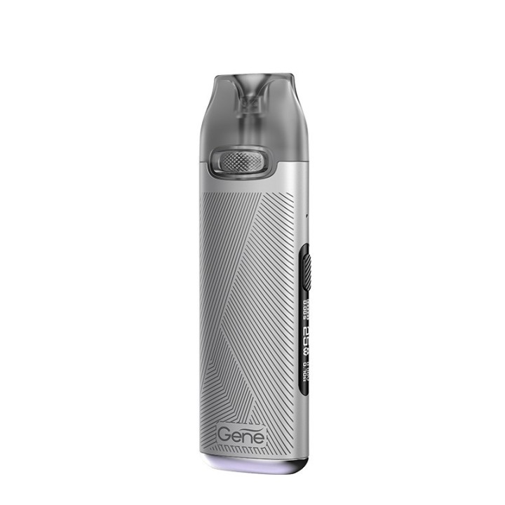 Voopoo V.THRU Pro Pod Mod gümüş renkli, ekranlı, şık ve modern tasarım.