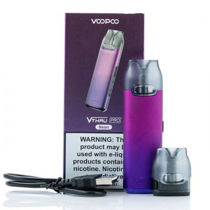 Voopoo VTHRU Pro Pod Mod Neon Mor, Şarj Kablosu ve Yedek Kartuşu