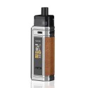 Smok G PRIV Pod Mod, gümüş ve kahverengi deri kaplamalı elektronik sigara.